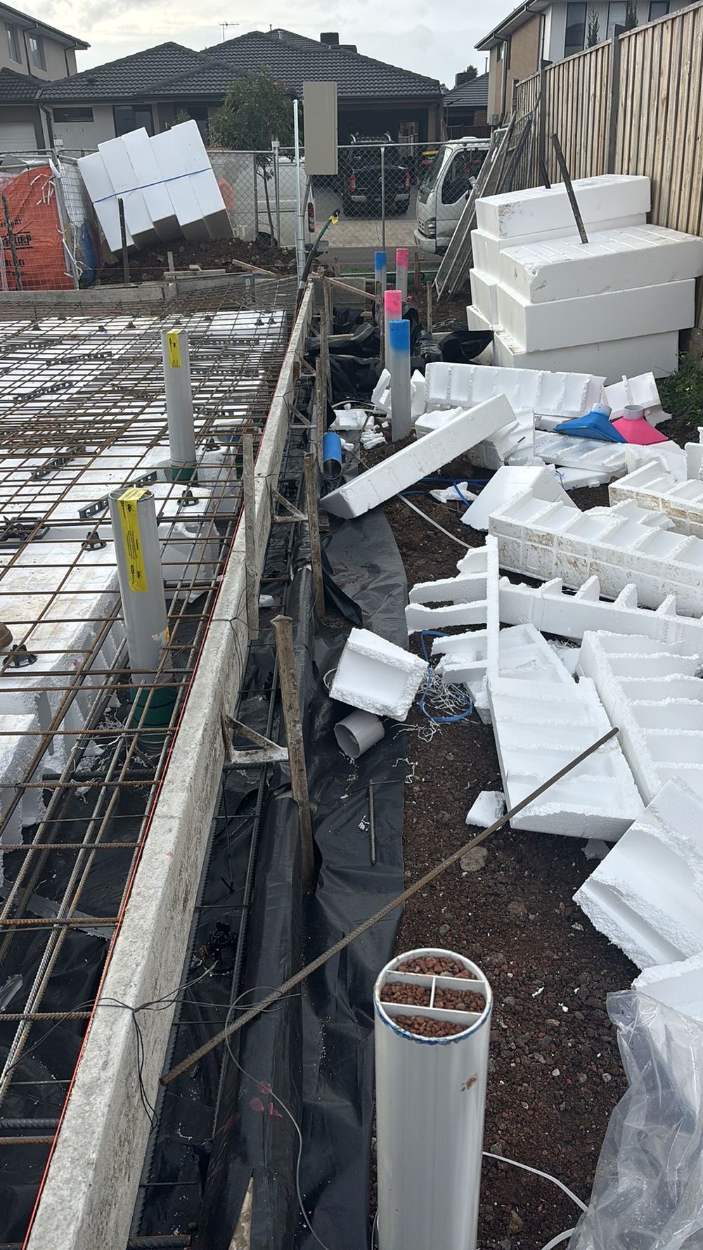 Uncapped reinforcement bars, recorded on a pre-pour inspection in Fraser Rise