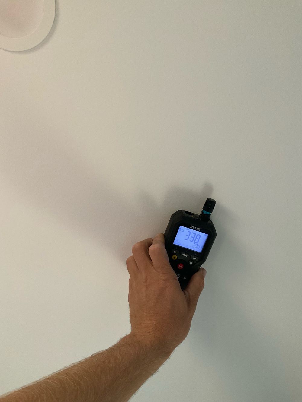 Water leak to a bathroom ceiling, recorded on a pre-handover inspection in Fraser Rise